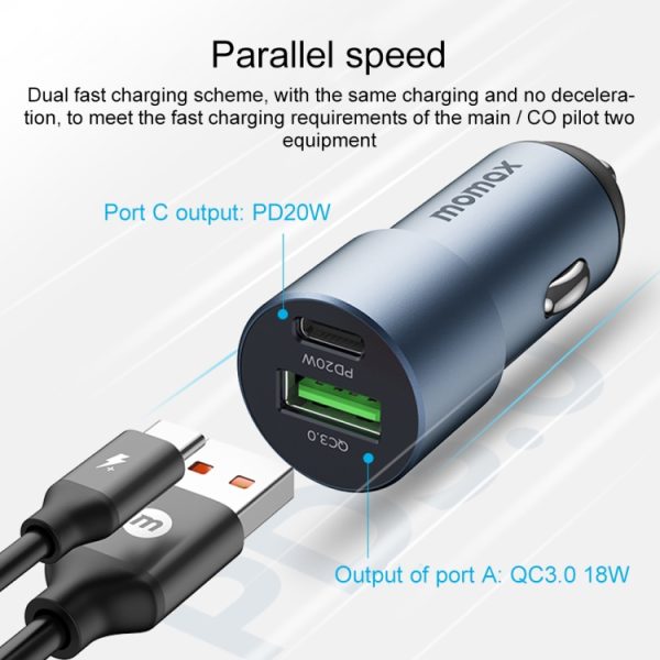 MOMAX UC15 38W PD + QC3.0 Dual Ports Auto Charger