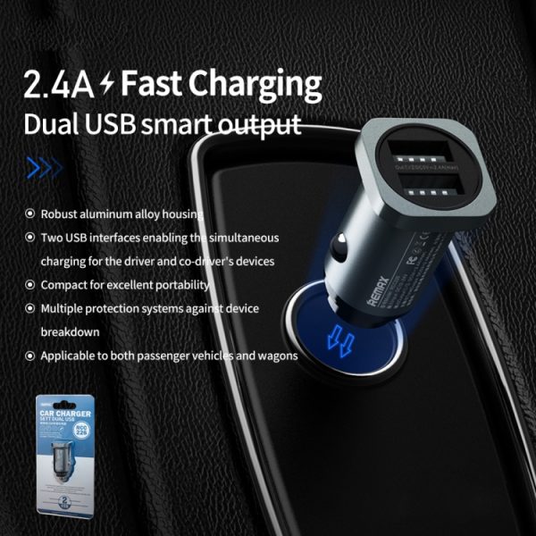 REMAX RCC226 SETT 2.4A dubbele USB-interface intelligente autolader, 2.4A
