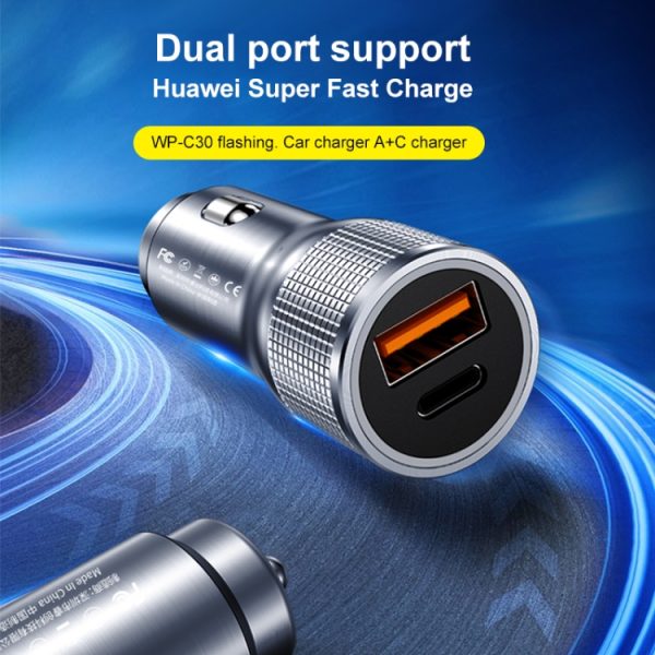 WK WP-C30 20W QC3.0 USB + PD UB-C / Type-C Interface Flash-serie Autosnellader, WP-C30 (Blue), WP-C30 (Silver)