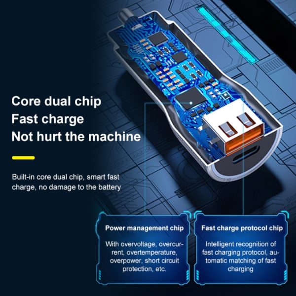 WK WP-C30 20W QC3.0 USB + PD UB-C / Type-C Interface Flash-serie Autosnellader, WP-C30 (Blue), WP-C30 (Silver)