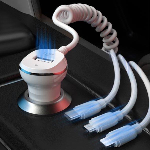 WK WP-C24 3.1A Ontdek de 3-in-1 gratis editie 8-pins / micro-USB / USB-C / Type-C datakabel + USB-autolader, WP-C24