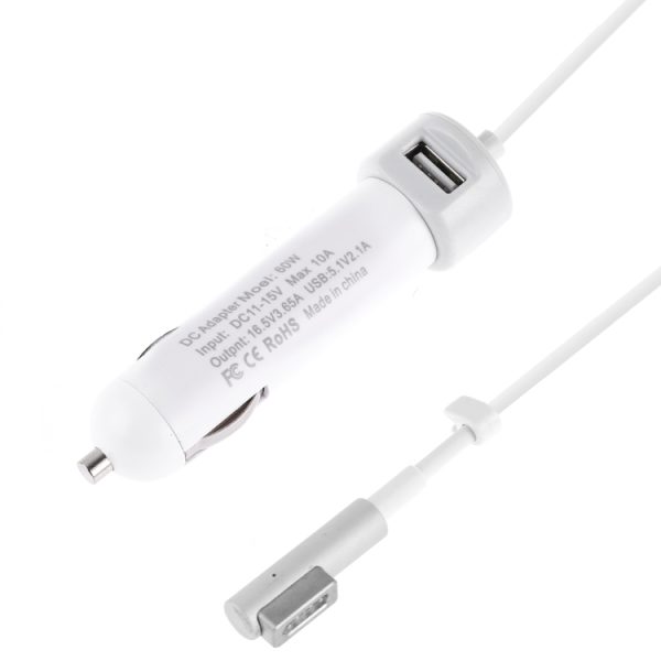 60W 5,1V 2,1A USB-interface autolader met 16,5V 3,65A L MagSafe-interface datakabel, 16.5V 3.65A L MagSafe
