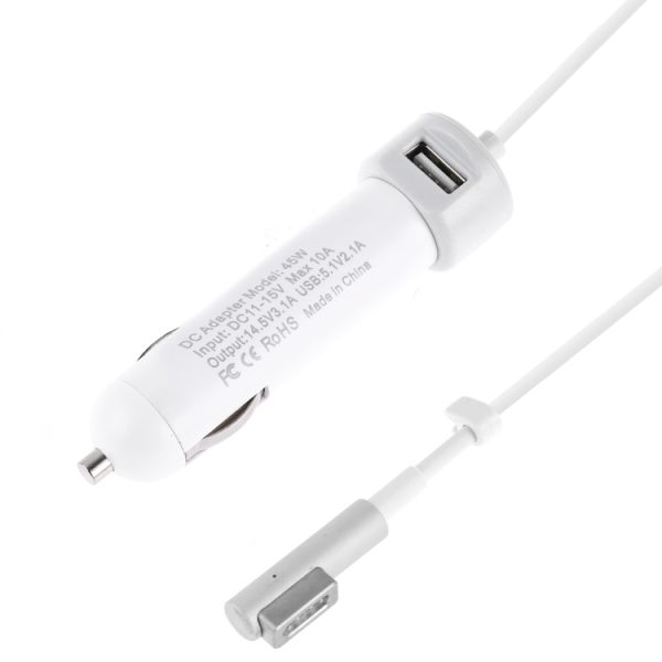 45W 5,1V 2,1A USB-interface autolader met 14,5V 3,1A L MagSafe-interface datakabel, 14.5V 3.1A L MagSafe