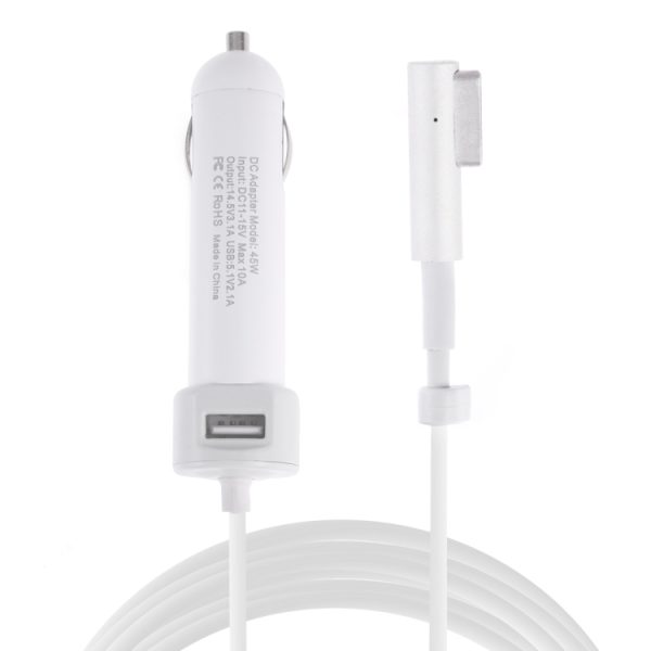 45W 5,1V 2,1A USB-interface autolader met 14,5V 3,1A L MagSafe-interface datakabel, 14.5V 3.1A L MagSafe
