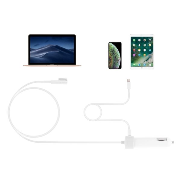 45W 5,1V 2,1A USB-interface autolader met 14,5V 3,1A L MagSafe-interface datakabel, 14.5V 3.1A L MagSafe
