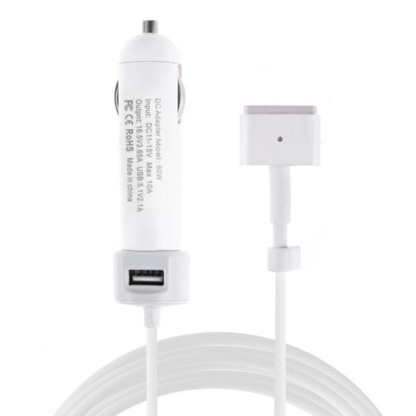 60W 5,1V 2,1A USB-interface autolader met 16,5V 3,65A T MagSafe 2-interface datakabel, 16.5V 3.65A T MagSafe 2