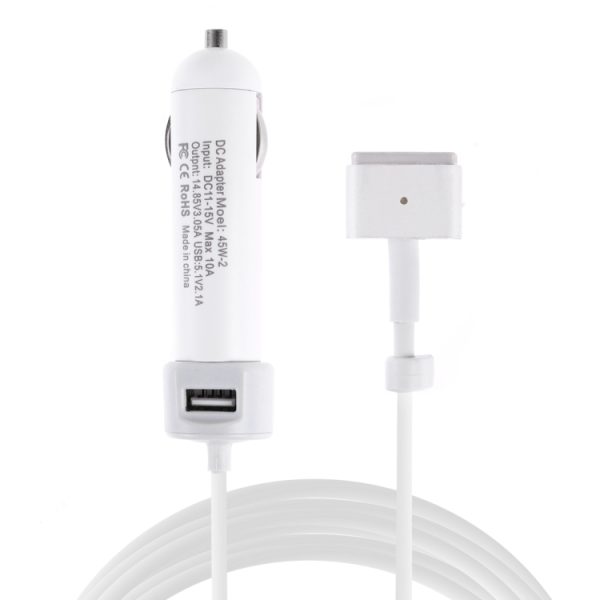 45W-2 5,1 V 2,1 A USB-interface autolader met 14,85 V 3,05 A T MagSafe 2-interface datakabel, 14.85V 3.05A T MagSafe 2