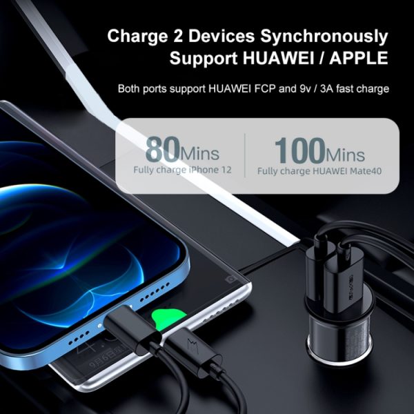 AWEI C-706 20W PD Type-C + QC 3.0 Type-A Autolader met CL-110T-gegevenskabel