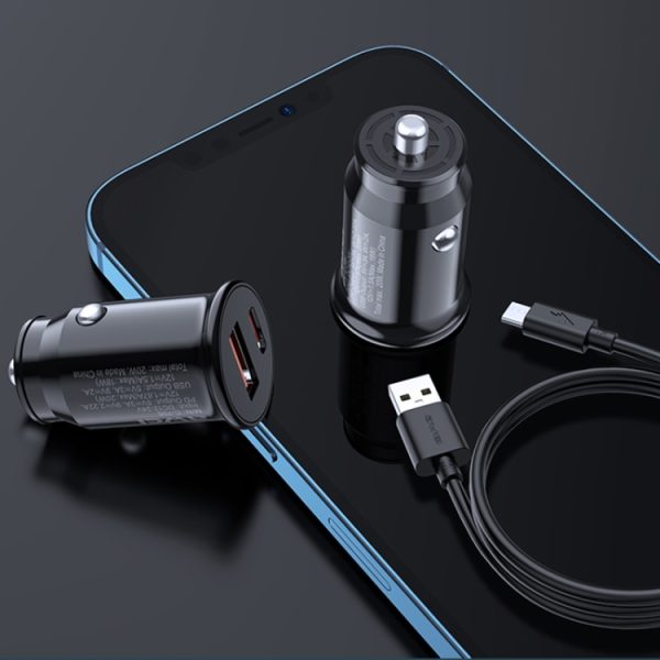AWEI C-706 20W PD Type-C + QC 3.0 Type-A Autolader met CL-110T-gegevenskabel
