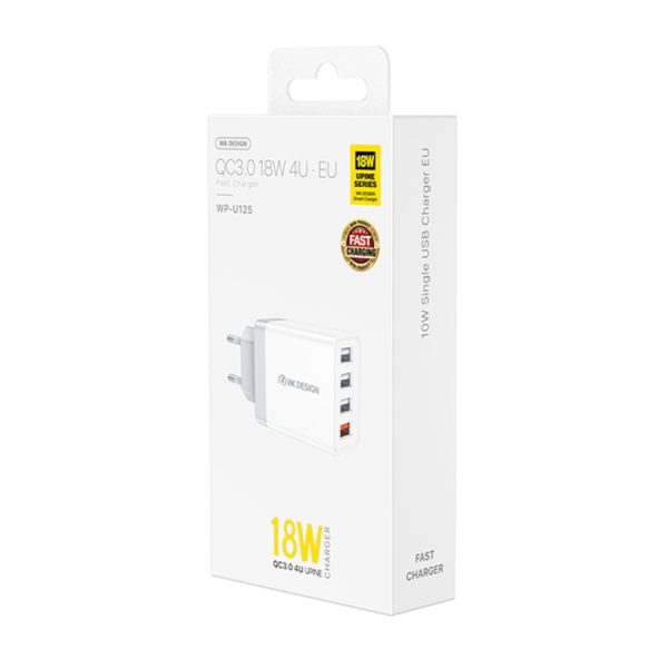 WK WP-U125 Youpin-serie 18W QC3.0 4 USB-poorten Snelle reislader, EU-stekker, EU Plug