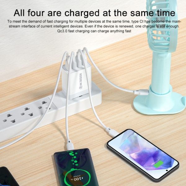 WK WP-U125 Youpin-serie 18W QC3.0 4 USB-poorten Snelle reislader, EU-stekker, EU Plug