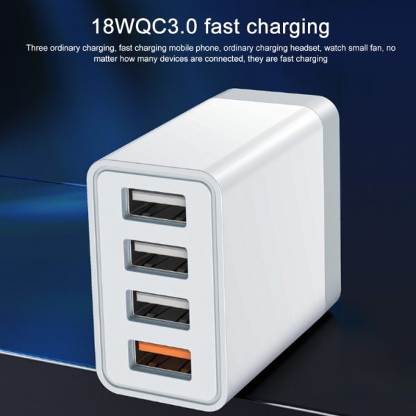WK WP-U125 Youpin-serie 18W QC3.0 4 USB-poorten Snelle reislader, EU-stekker, EU Plug