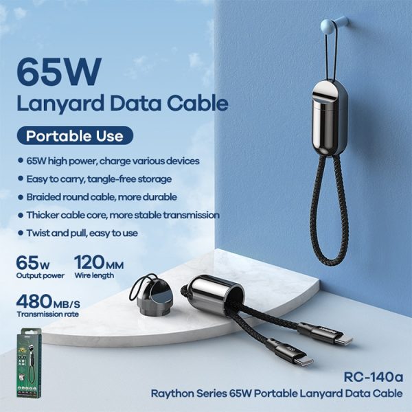 Remax RC-140A Thor Series 65W USB-C / Type-C tot USB-C / Type-C Draagbare Lanyard Data Kabel, Kabellengte: 1.2m