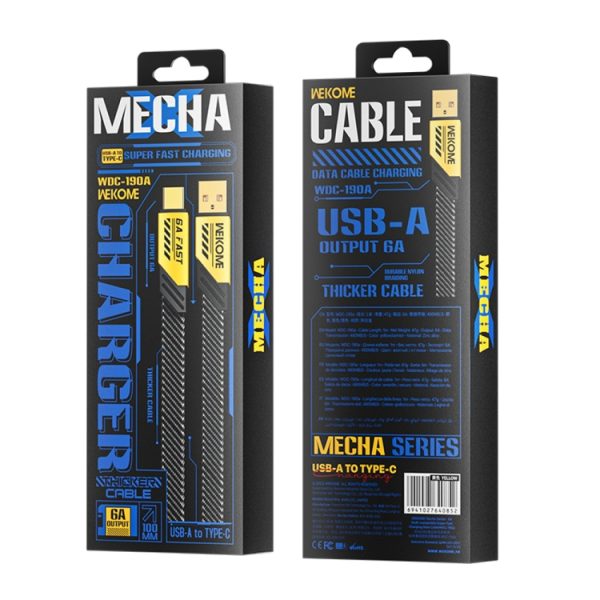 WK WDC-190a Mech-serie 6A USB naar USB-C/Type-C snellaaddatakabel, lengte: 1m, USB to USB-C/Type-C