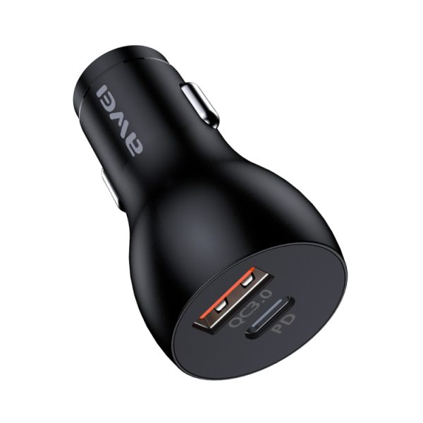 awei C-822 18W PD 8-pins + 18W QC 3.0 USB-interface autolader, C-822