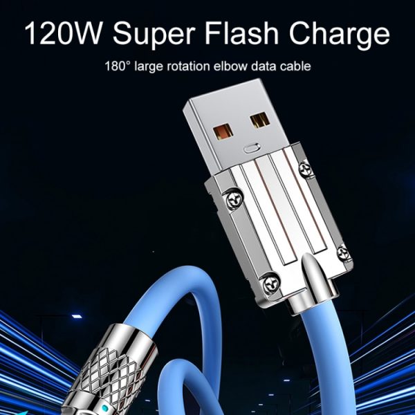 Mech Series 6A 120W USB naar Type-C 180 graden metalen plug snellaadkabel, lengte: 1,2 m, 1.2m Type-C, 1.2m 180-degree Type-C