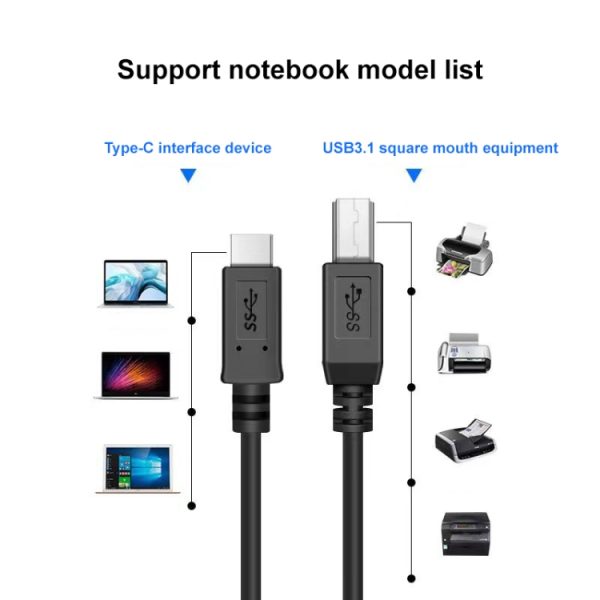 USB-C 3.1 / Type-C mannelijk naar USB BM datakabel, lengte: 1m