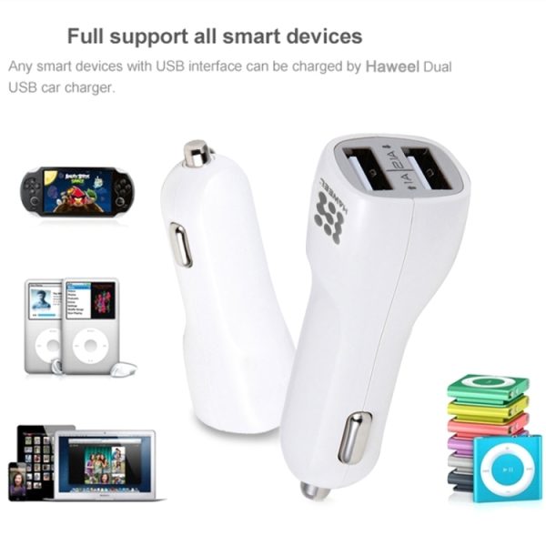 HAWEEL Hoge kwaliteit 2.1A + 1A dubbele USB-poorten autolader, HK Black