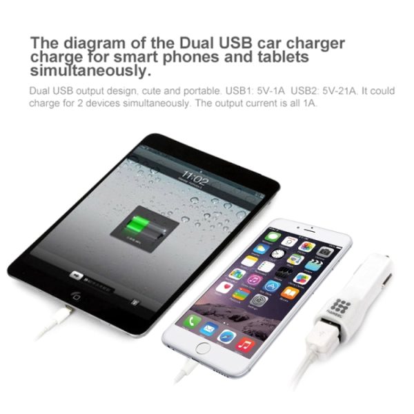 HAWEEL Hoge kwaliteit 2.1A + 1A dubbele USB-poorten autolader, HK Black, US  Black, US White, UK White, UK Black, White, Black