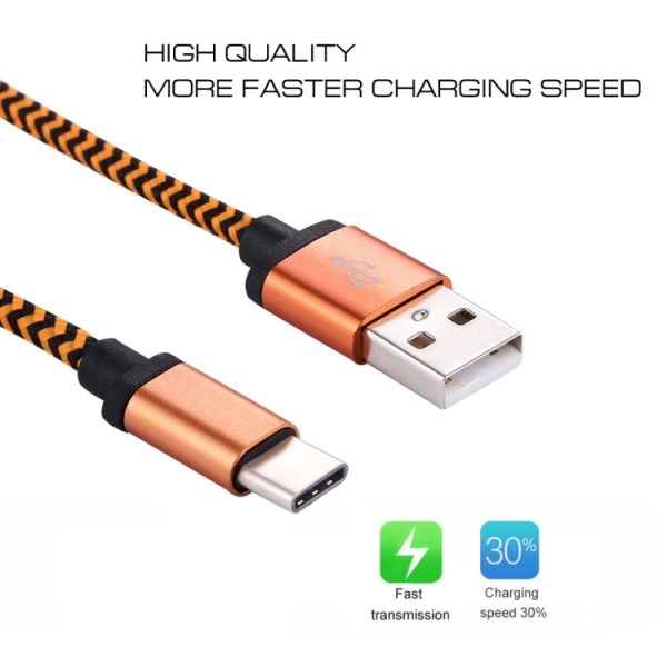 1 m geweven USB-C / Type-C 3.1 naar USB 2.0 datasynchronisatie-oplaadkabel