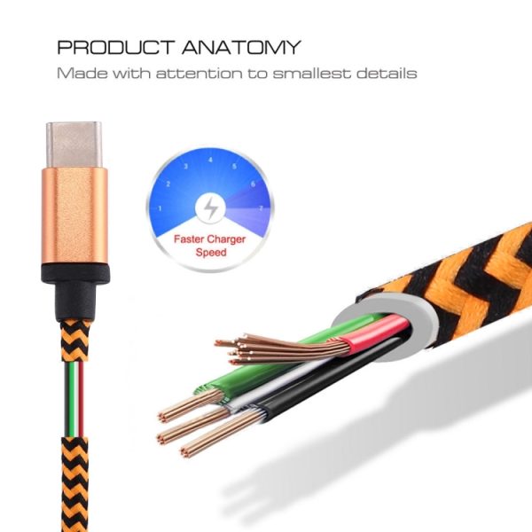 1 m geweven USB-C / Type-C 3.1 naar USB 2.0 datasynchronisatie-oplaadkabel