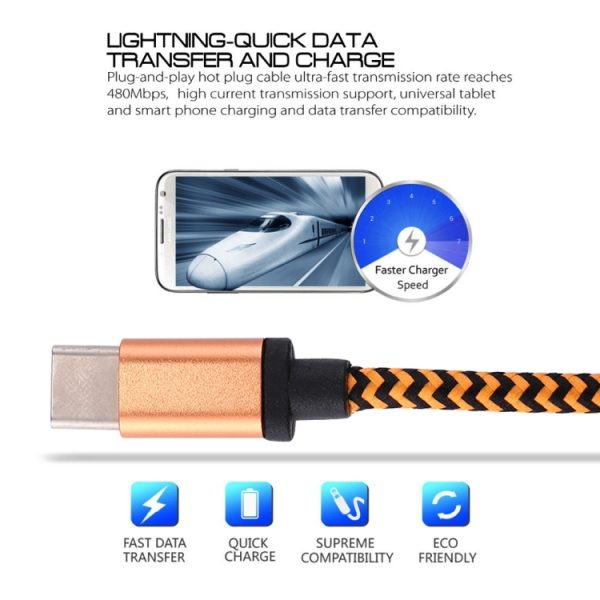 1 m geweven USB-C / Type-C 3.1 naar USB 2.0 datasynchronisatie-oplaadkabel