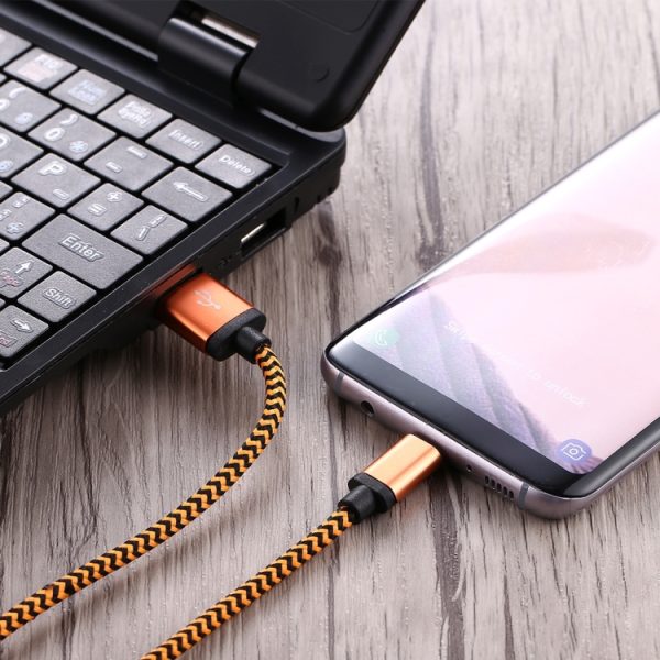 1 m geweven USB-C / Type-C 3.1 naar USB 2.0 datasynchronisatie-oplaadkabel
