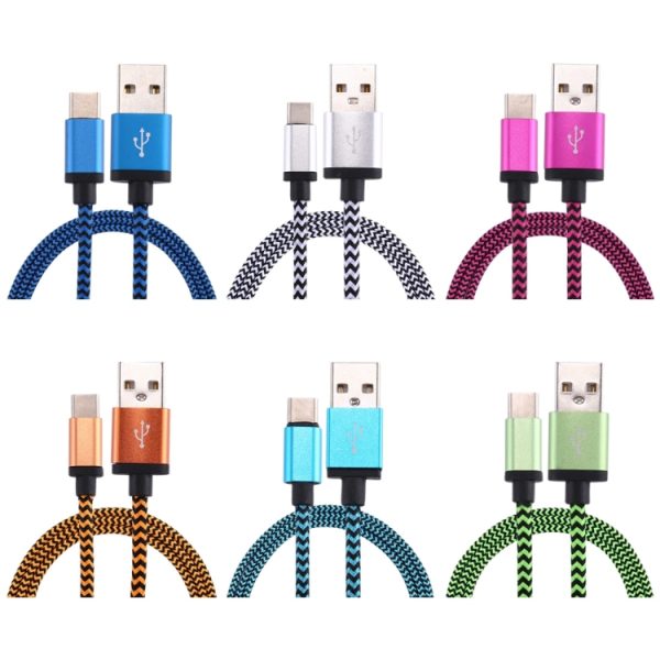 1 m geweven USB-C / Type-C 3.1 naar USB 2.0 datasynchronisatie-oplaadkabel