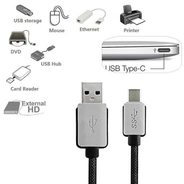 3 m geweven stijl 2A USB-C / Type-C 3.1 mannelijk naar USB 3.0 mannelijk data- / oplaadkabel, 3 m geweven stijl 2A USB-C / Type-C 3.1 male naar USB 3.0 male data-/oplaadkabel