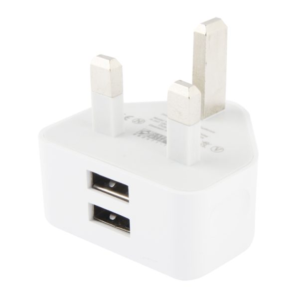 UK Plug 5V 2.1A USB-oplaadadapter met dubbele poort (wit)