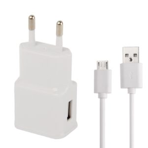 Micro 5-pins USB-synchronisatiekabel + EU-stekker reislader, EU-stekker (wit)