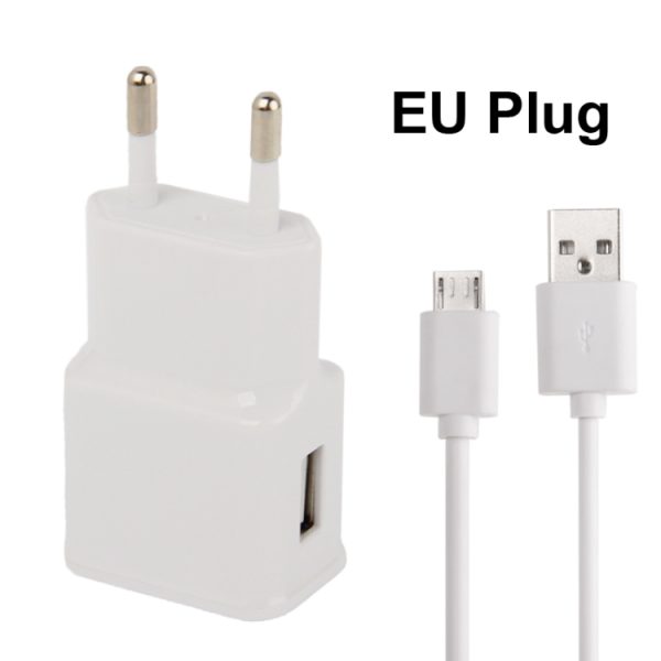 Micro 5-pins USB-synchronisatiekabel + EU-stekker reislader, EU-stekker (wit)