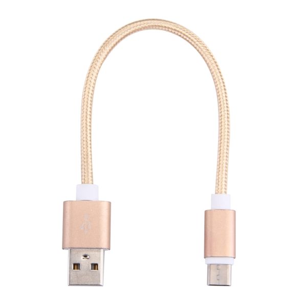 Geweven stijl USB-C / Type-C 3.1 mannelijk naar USB 2.0 mannelijk datasynchronisatie-oplaadkabel, kabellengte: 20 cm