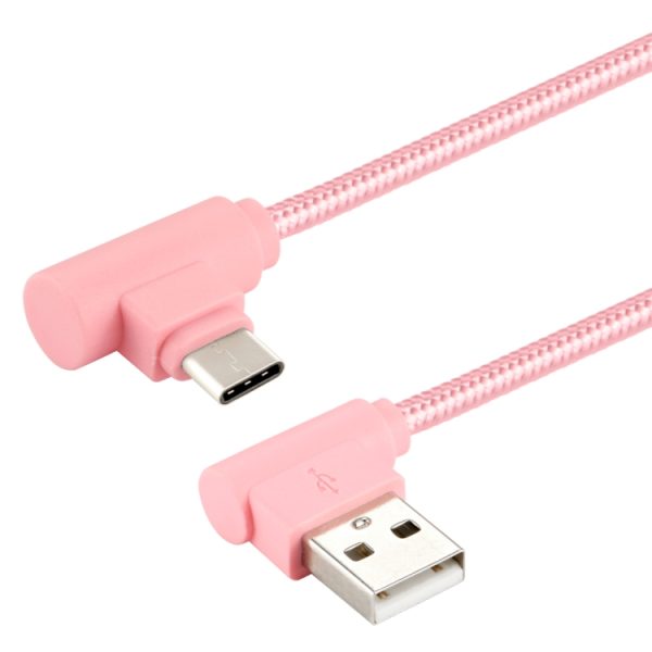 25 cm USB naar USB-C / Type-C nylon geweven stijl dubbele elleboog oplaadkabel, 25cm Type-C