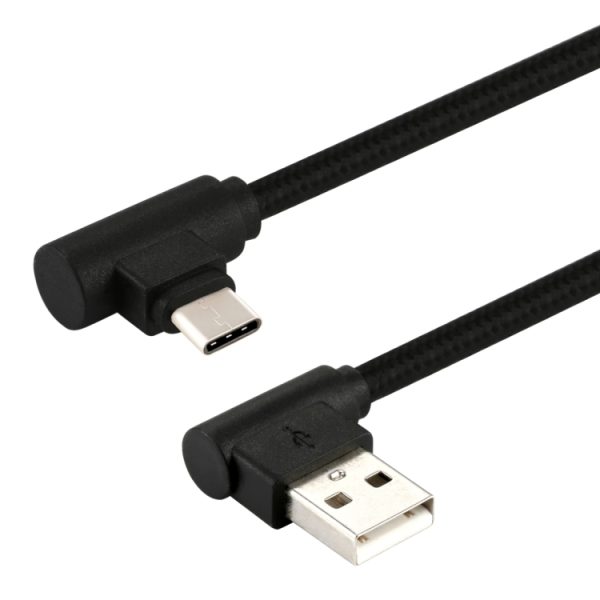 1 m USB naar USB-C / Type-C nylon geweven stijl dubbele elleboog oplaadkabel, 1m Type-C