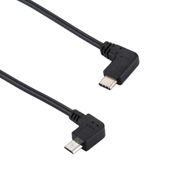 USB-C / Type-C mannelijke elleboog naar micro USB mannelijke elleboogadapterkabel, totale lengte: ongeveer 25 cm, Voor Samsung, Huawei, Xiaomi, HTC, Meizu, Sony en andere smartphones