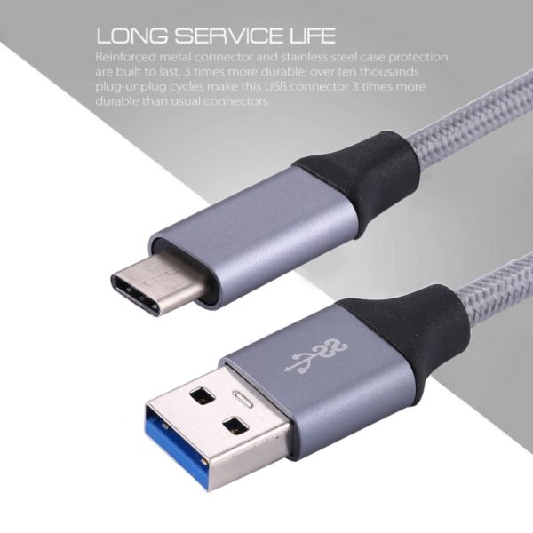 1 m draden geweven metalen kop USB-C / Type-C 3.1 naar USB 3.0 data-/oplaadkabel
