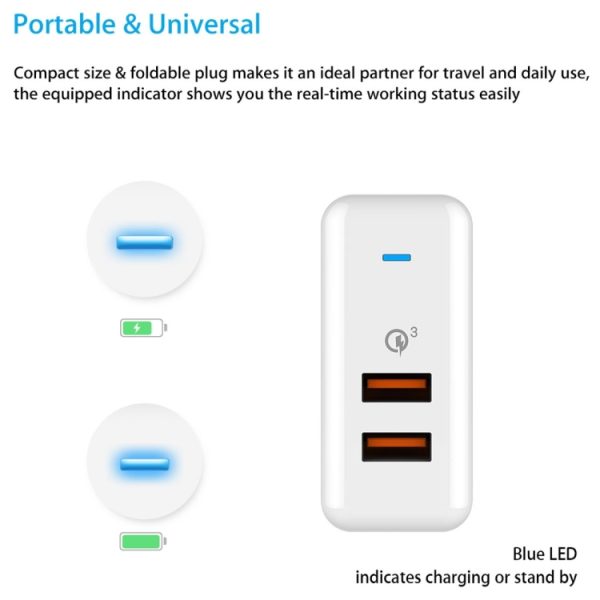 Vinsic 36W draagbare dual-poort snellader 3.0 Dual-poort USB-wandlader Reisadapter, Voor iPhone / iPad, Galaxy S7 / S6 / Edge / Plus, Mi5 enz., US Plug