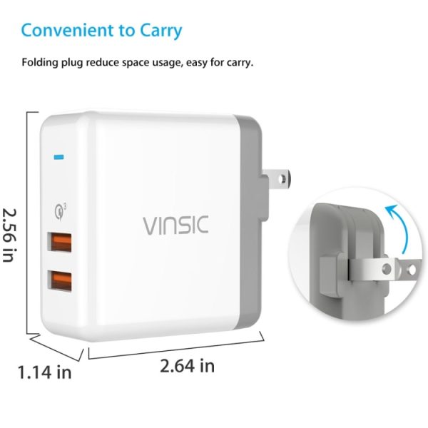 Vinsic 36W draagbare dual-poort snellader 3.0 Dual-poort USB-wandlader Reisadapter, Voor iPhone / iPad, Galaxy S7 / S6 / Edge / Plus, Mi5 enz., US Plug
