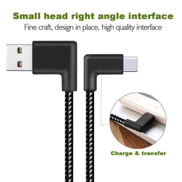 20 cm 2a USB naar USB-C / Type-C Nylon Weave Style Dubbele ellebooggegevens Synchronisatie Laadkabel, 20cm 2A USB naar USB-C / Type-C Nylon Geweven Stijl Dubbele Elleboog Data Sync Oplaadkabel