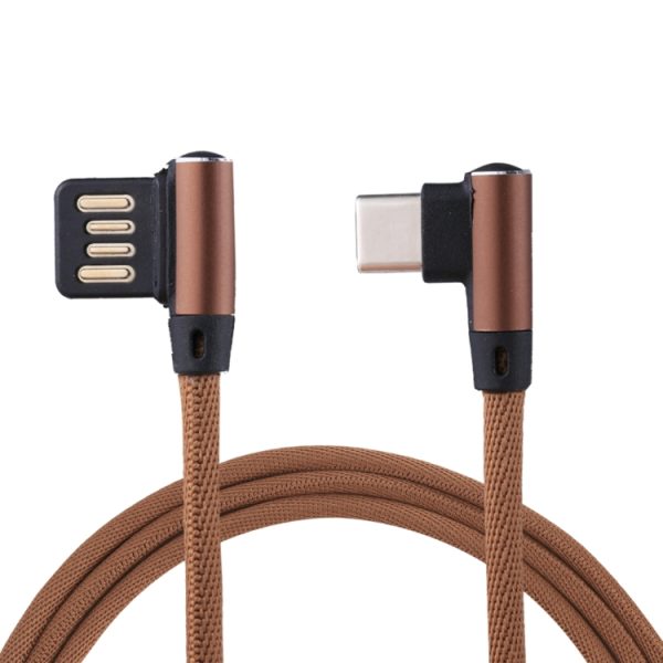 1 m 2,4 A uitgang USB naar USB-C / Type-C dubbel elleboogontwerp Nylon geweven stijl datasynchronisatie-oplaadkabel, Type-C Coffee, Type-C Red, Type-C Black, Type-C Blue, Type-C Dark Blue