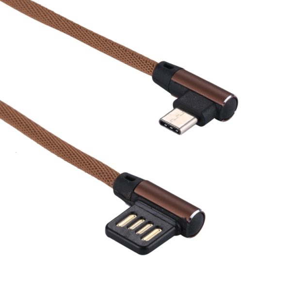 1 m 2,4 A uitgang USB naar USB-C / Type-C dubbel elleboogontwerp Nylon geweven stijl datasynchronisatie-oplaadkabel, Type-C Coffee, Type-C Red, Type-C Black, Type-C Blue, Type-C Dark Blue