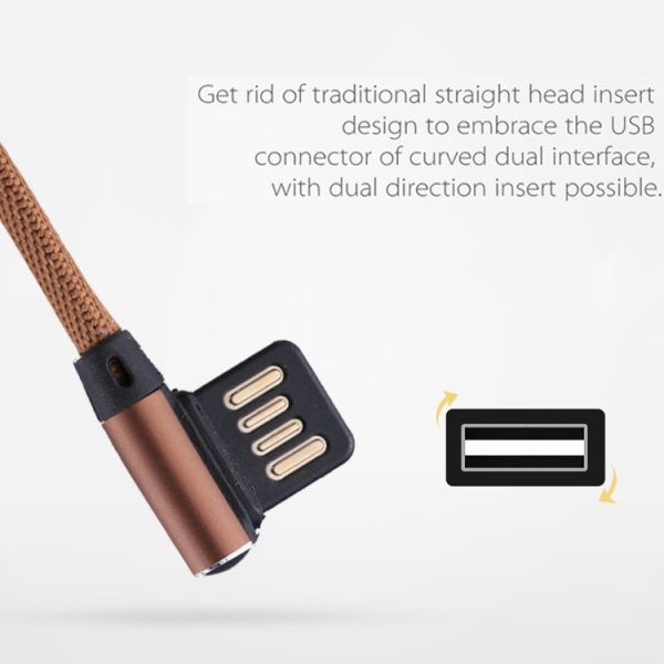 1 m 2,4 A uitgang USB naar USB-C / Type-C dubbel elleboogontwerp Nylon geweven stijl datasynchronisatie-oplaadkabel, Type-C Coffee, Type-C Red, Type-C Black, Type-C Blue, Type-C Dark Blue