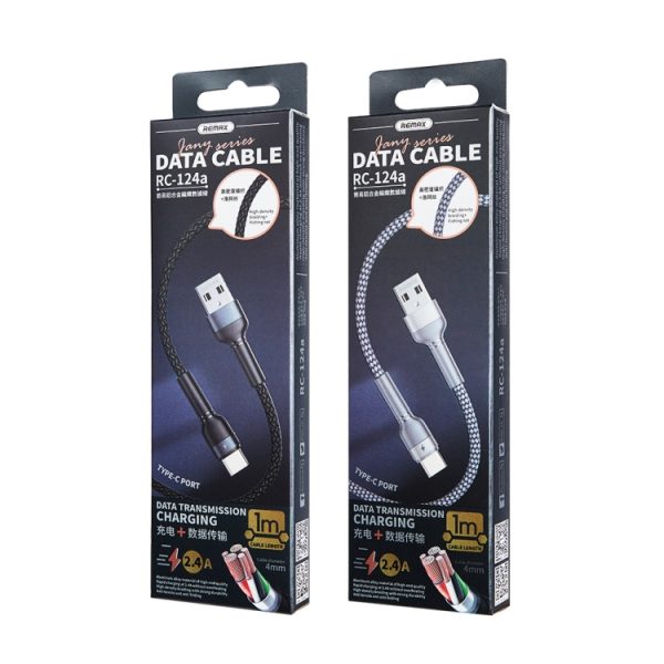 REMAX RC-124a 1 m 2,4 A USB naar USB-C / Type-C aluminium gevlochten snellaaddatakabel, Type-C