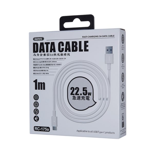 REMAX Marlik-serie RC-175a 22,5 W 5 A USB naar USB-C / Type-C-interface Volledig compatibele snellaaddatakabel, kabellengte: 1 m, 1m