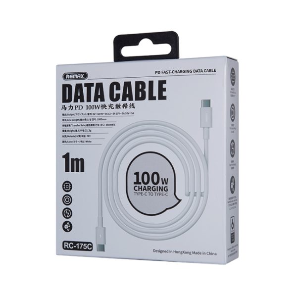 REMAX Marlik-serie RC-175c PD 100W USB-C / Type-C naar USB-C / Type-C-interface snellaaddatakabel, kabellengte: 1m, 1m