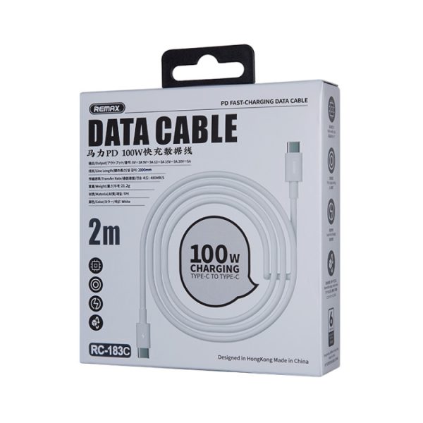 REMAX Marlik-serie RC-183c PD 100W USB-C / Type-C naar USB-C / Type-C-interface snellaaddatakabel, kabellengte: 2m, 2m