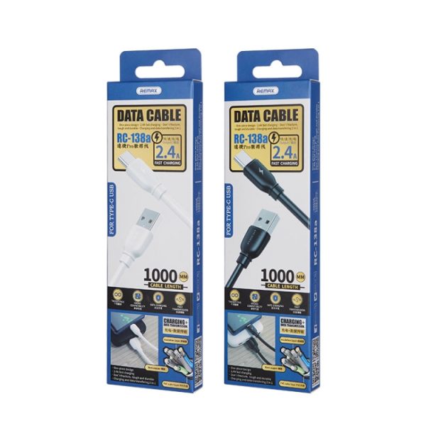 REMAX RC-138a 2.4A USB naar USB-C / Type-C Suji Pro snellaaddatakabel, kabellengte: 1m, USB-C / Type-C