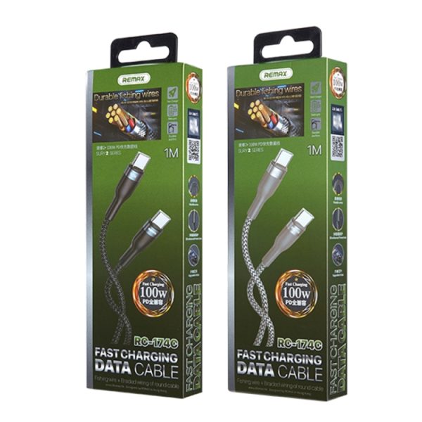 REMAX RC-174C PD 100W USB-C / Type-C naar USB-C / Type-C Sury 2 snellaaddatakabel, kabellengte: 1m, RC-174C