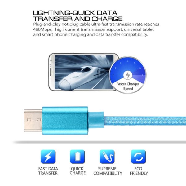 Gebreide textuur USB naar USB-C / Type-C datasynchronisatie-oplaadkabel, kabellengte: 3 m, 3A totaal vermogen, 2A gegevensoverdracht